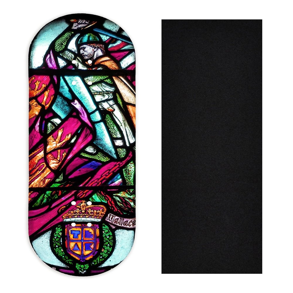 Teak Tuning Heat Transfer Graphic Wooden Fingerboard Deck, Wallace Stained Glass - 34mm x 97mm Popsicle Shaped Deck