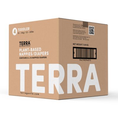 Terra Diapers Size 4: 85% Plant-Based Diapers, Ultra-Soft & Chemical-Free for Sensitive Skin, Superior Absorbency for Day or Nighttime Diapers, Designed for Toddlers 22-30 Pounds, 144 Count