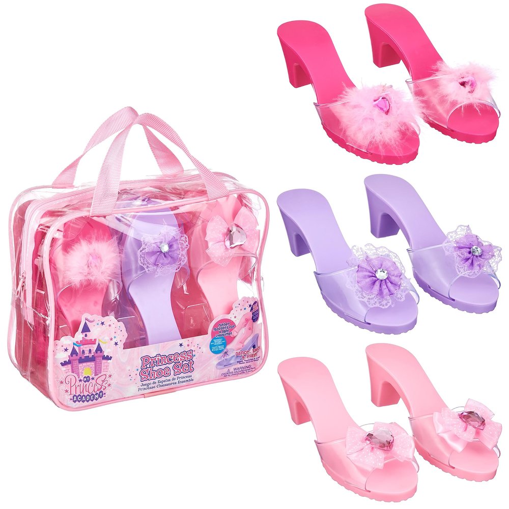 3-Pack Princess Shoe Set - Dress Up Royalty Kids Heels Slip On Shoes - Pastel Colored Princess Dress Up Shoes, Pretend Play High Heels For Kids - Fits Toddler Size 7-10