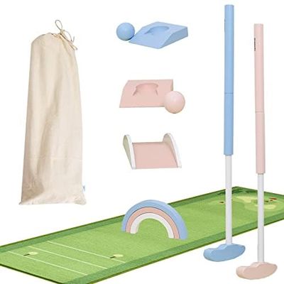 Asweets Wooden Golf Set for Kids, Indoor & Outdoor Macaroon Toddler Mini Golf Clubs, Children Putters for Golf Game, Idea Gift for Boy & Girs On Chrismas,Birthday(with Mat)
