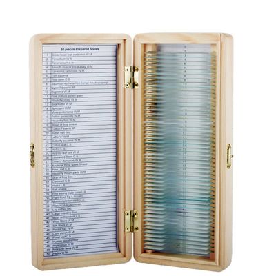 50 Slices of Biological Tissue Slides Wooden Case Packing for Basic Biological Science Education Microscope Biological