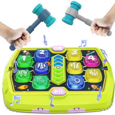 Whack Game Mole Toy for Toddler, Toys for 3 4 5 6+ Year Old Boys/Girls, Interactive Educational Pounding Toys with 2 Hammers, Music & Light, 3 Modes, Birthday Xmas Gifts for Boys Girls Kids Age 3-8