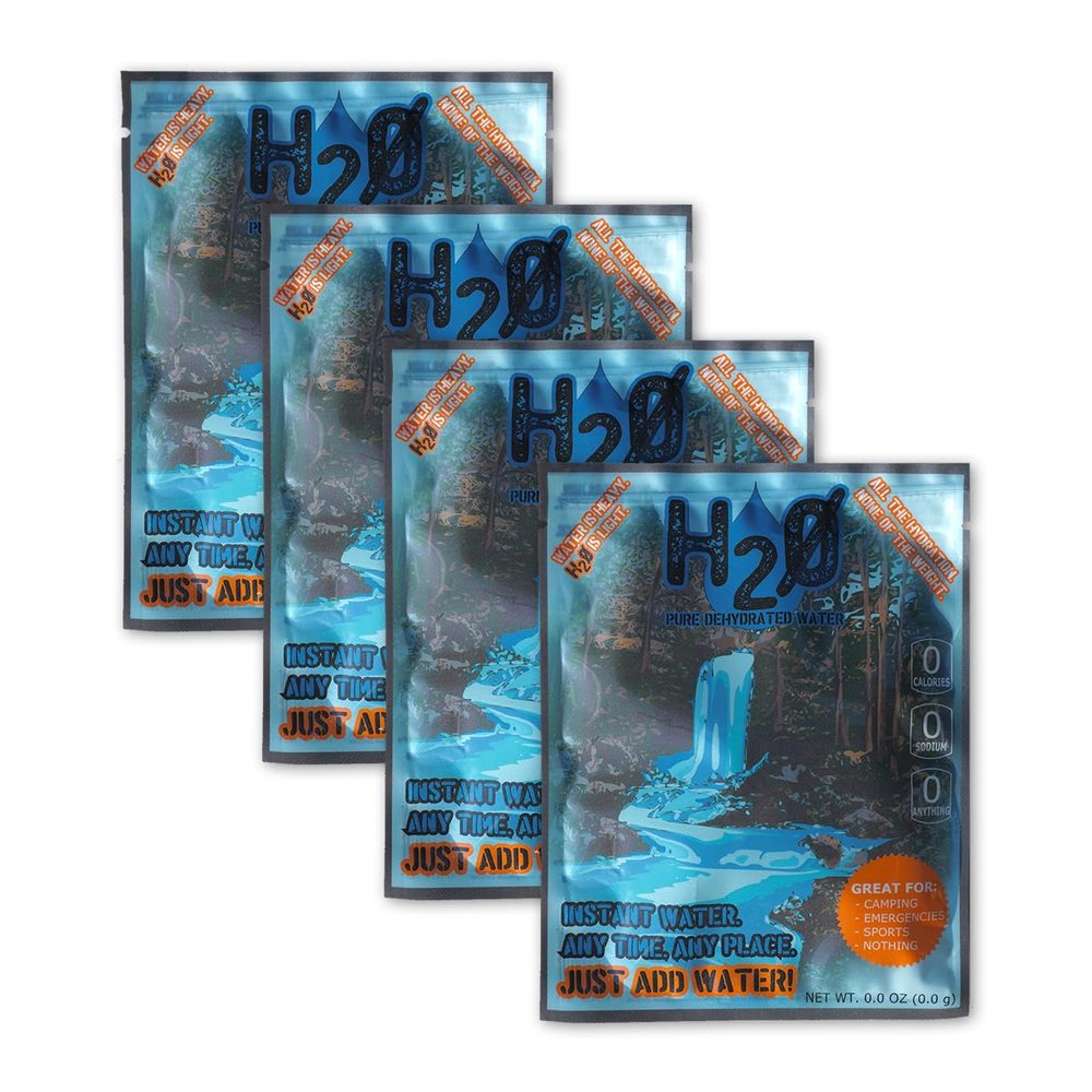 TRR Designs Dehydrated Water Prank Packet | H2Zero Drink Mix Gag Gift (4 Pack) | Humorous Novelty Joke White Elephant Gift idea