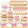 98 Pcs Rosh Hashanah Party Supplies Jewish New Year Plates Shana Tova Party Tablecloth Rosh Hashanah Party Decorations for Kitchen High Holy Day Tableware Paper Forks Napkins Plates for 24 Guests view 1