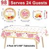 98 Pcs Rosh Hashanah Party Supplies Jewish New Year Plates Shana Tova Party Tablecloth Rosh Hashanah Party Decorations for Kitchen High Holy Day Tableware Paper Forks Napkins Plates for 24 Guests view 2