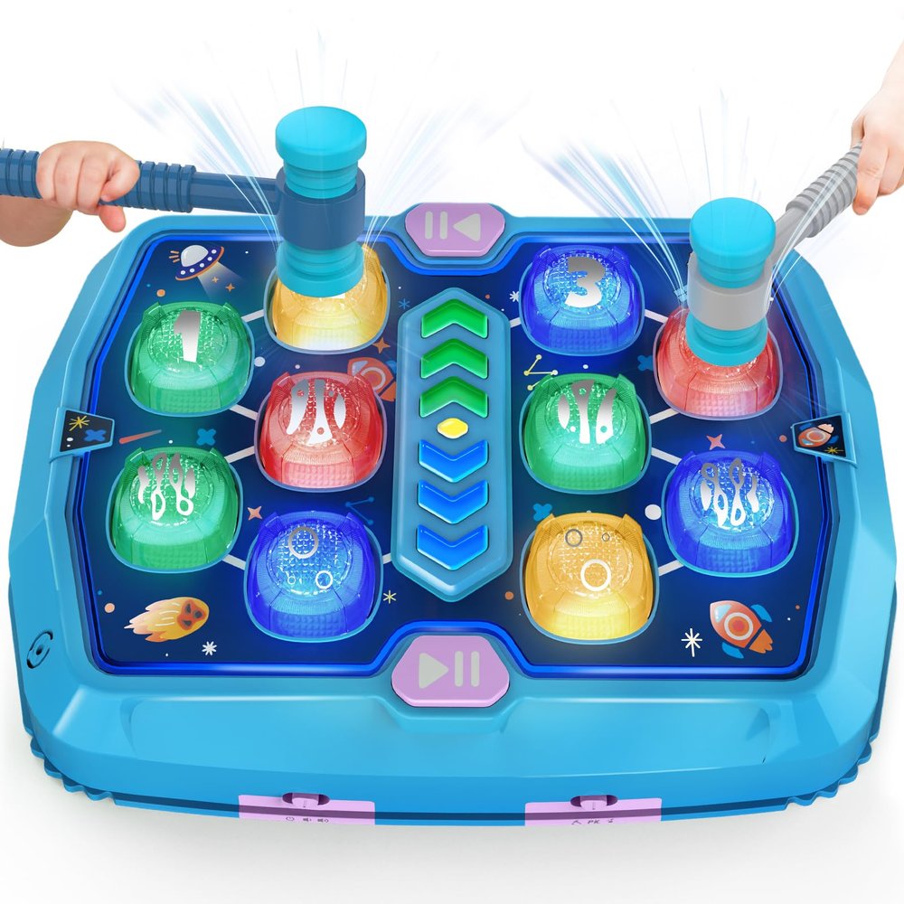Whack Game Mole Toys for 3 4 5 6 Year Old Boys, Pounding Toys for Age 2-4, 3 Modes & Light Interactive Toddlers Toy with 2 Hammer, Baby Toy Gifts for Early Learning, Birthday Gift for Toddler Boy Girl