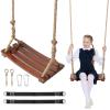 Wooden Tree Swing, 500lbs Load Capacity Heavy-Duty Wooden Swing Seat for Adults & Kids, Adjustable Climbing Rope Tree Straps 118 inch for Indoor & Outdoor view 1