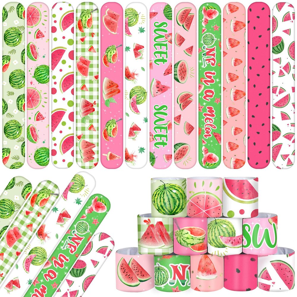 48PCS One In a Melon Watermelon Party Favors Slap Bracelets Watermelon First Summer Birthday Party Supplies Decorations for Baby Shower One In a melon Outfits 1st Birthday Fruit Theme Party Supplies