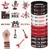 Sinasasspel 36PCS Rock And Roll Stickers Silicone Bracelet Party Favors Born to Rock Decorations Supplies Temporary Stickers For Face Arm Hand Lets Rock Rubber Wristband 60s 80s Retro Rock Band view 1