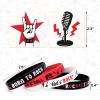 Sinasasspel 36PCS Rock And Roll Stickers Silicone Bracelet Party Favors Born to Rock Decorations Supplies Temporary Stickers For Face Arm Hand Lets Rock Rubber Wristband 60s 80s Retro Rock Band view 2