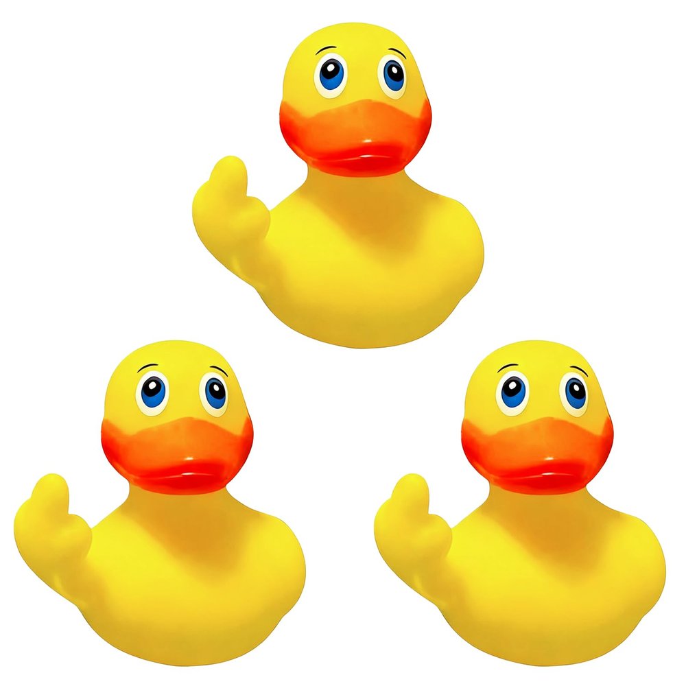 3pcs Rubber Ducks Mini Ducks for Kids Baby Shower Decorations Birthday Party Favors Gift Classroom Bathroom Car Dashboard Decorations (Middle Finger Duck)