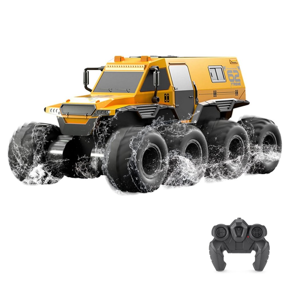 GoolRC Amphibious Remote Control Car, 8WD RC Cars, 2.4GHz Remote Control Boat, Waterproof Off Road RC Monster Truck, All Terrains Electric Armored Vehicle Crawler for Adults (Yellow)