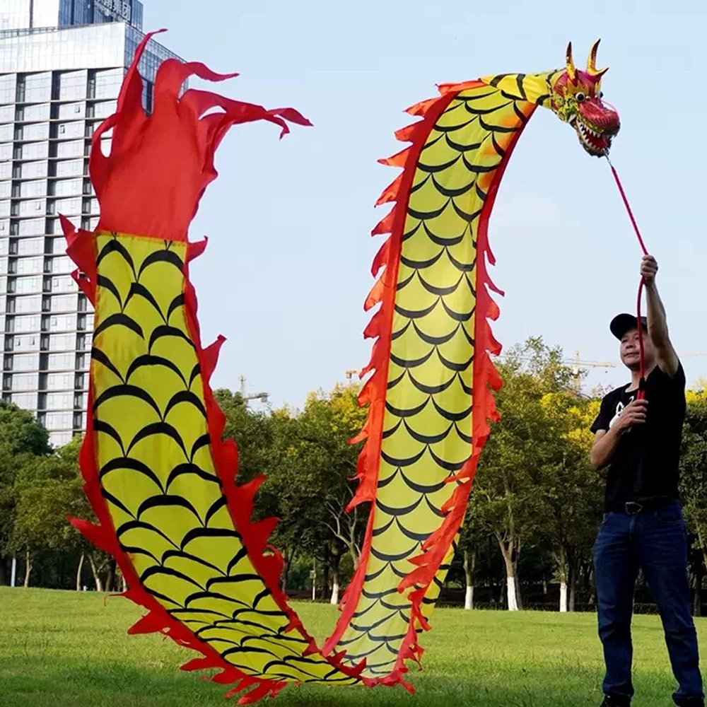 CALMR 3D Cool Dragon Dance Ribbon Streamer Silk Dragon Dance Outdoor Fitness Dragon Dance Streamers with Rope and Travel Bag