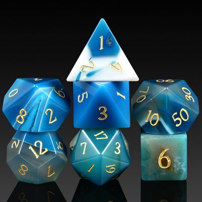 Aagte Dice Set D&D DNDND A Full Set of Stone DND Dice with Gorgeous Gift Case for Dungeons and Dragons Tabletop Game (Blue Agate)