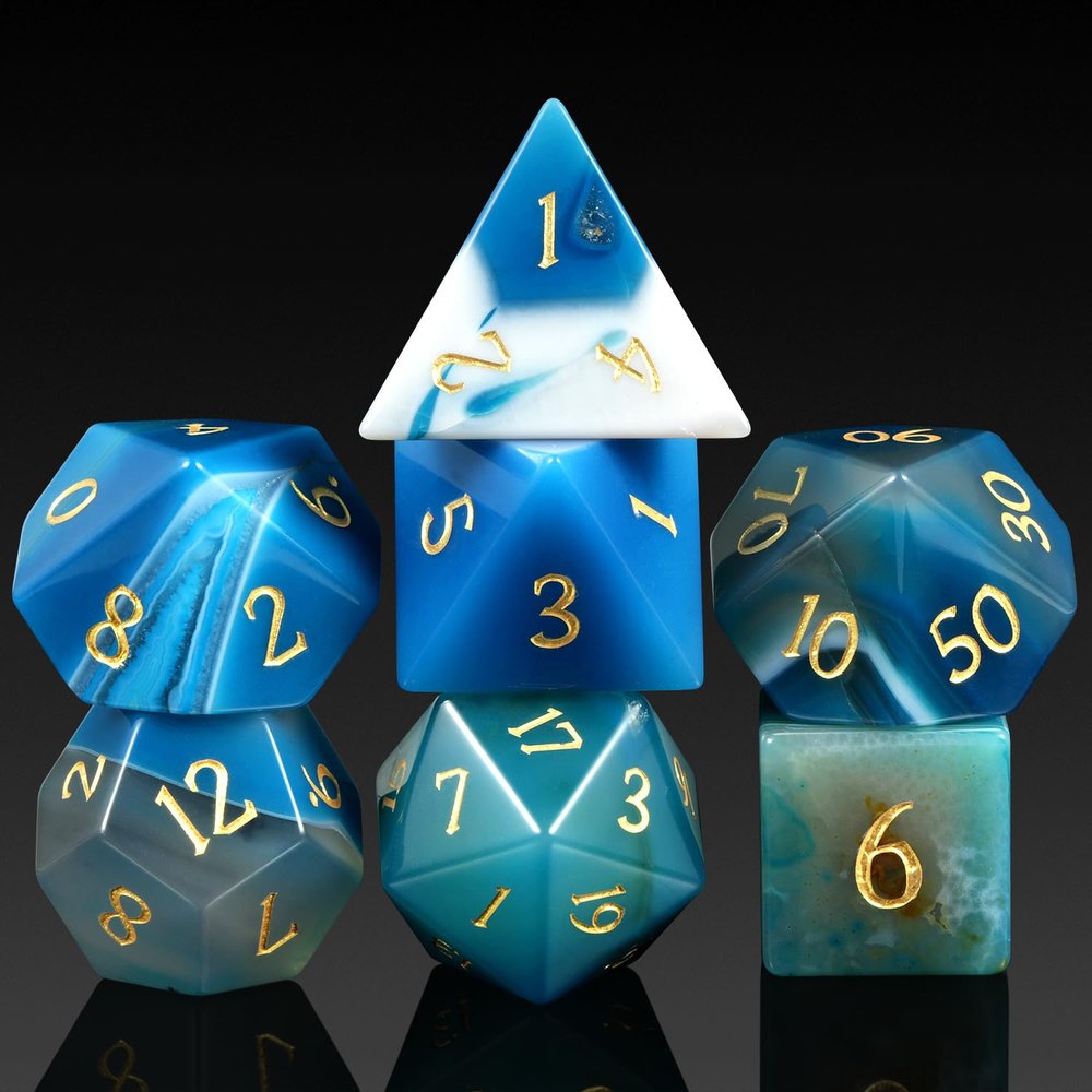 Aagte Dice Set D&D DNDND A Full Set of Stone DND Dice with Gorgeous Gift Case for Dungeons and Dragons Tabletop Game (Blue Agate)