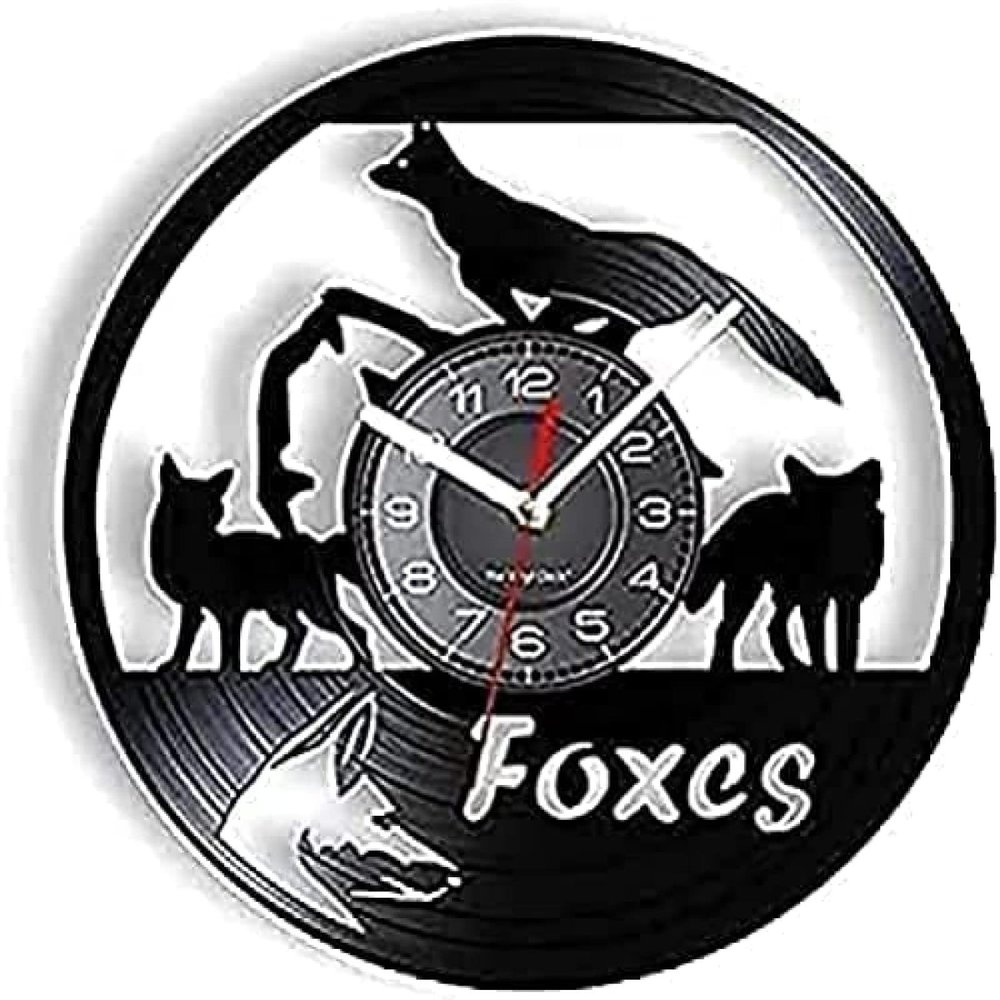 Wall Clock for Living Room Kitchen Home Office 12 Inch Vinyl Record Clock Forest Nursery Kids Room Forest Animals Wall Art Modern Design Home Wall Clock Modern Clock