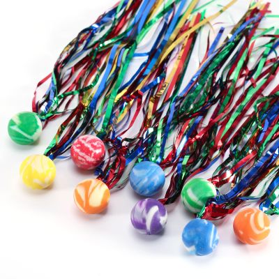 Pllieay 50 Pieces Comet Balls, Assorted Colors Bouncy Balls with Colorful Streamers, Rubber Balls for Kids Party Favors, Prizes, Birthdays Gift