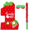 Aoriher Strawberry 1st Birthday Piata Strawberry Piata Summer Berry Piata with Stick Blindfold Mask Confetti for Girls Theme Birthday Baby Shower Party Game Supplies Decor view 1