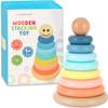 Play Platoon Wooden Rainbow Stacking Toy Ring Stacker, Educational Interactive Learning Toys, Create Stacks of Circles for Kids, Babies, Toddlers and Children view 1