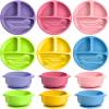 Dandat 24 Pcs Silicone Baby Feeding Set,6 Baby Toddler Suction Bowls 6 Divided Suction Plates with 6 Forks 6 Spoons, Utensils Set for Weaning Infant Feeding and Eating, 6 Styles(Bright Color) view 1