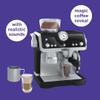 Casdon De'Longhi Toys Barista Coffee Machine. Toy Kitchen Playset for Kids with Moving Parts, Realistic Sounds and Magic Coffee Reveal. For Children Aged 3+, Silver, Black view 3