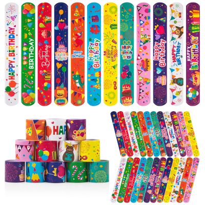 36 Pcs Happy Birthday Slap Bracelets for Kids Birthday Bracelets Bulk for classroom Snap Bracelet Party Favors Supplies for Boys&Girls Special day Wristbands for Classroom supplies Holiday Gifts