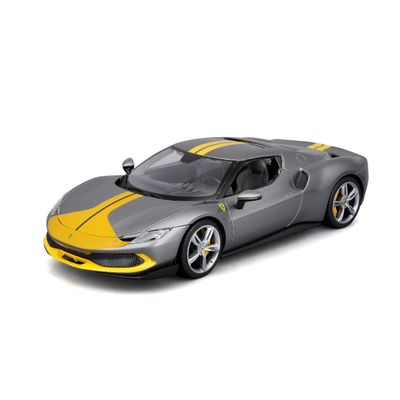 Bburago 1/18 Ferrari 296 GTB Grey and Yellow  Faithful and Realistic Miniature Car for Children  from 3 Years Old, Fine Reproduction in Plastic  16017GR