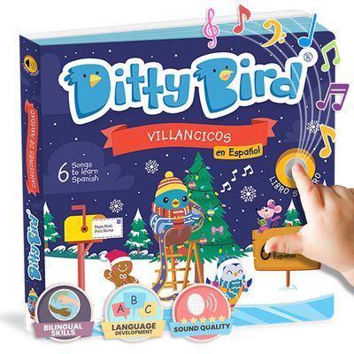 Ditty Bird Spanish Christmas Musical Book for Toddlers Interactive Bilingual Sound Book with Jingle Bells & Holiday Songs for Babies 1-3 | Sturdy Baby Book & Xmas Music Toy