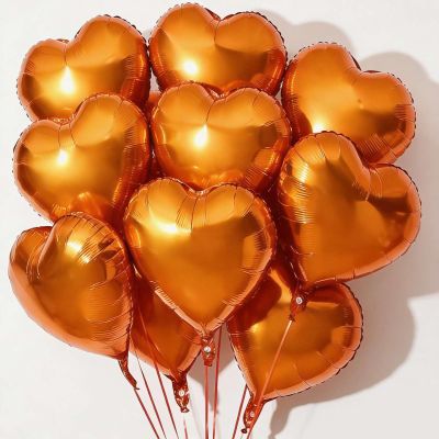 10Pcs Orange Foil Heart Shaped Balloons 18 Inch for Baby Shower, Wedding, Valentine Decorations - Love Party Decorations