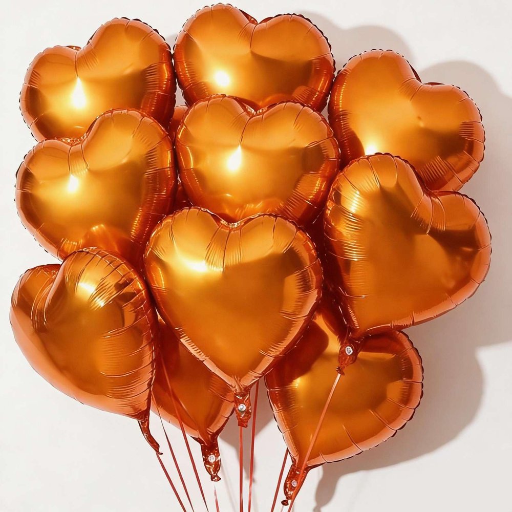 10Pcs Orange Foil Heart Shaped Balloons 18 Inch for Baby Shower, Wedding, Valentine Decorations - Love Party Decorations