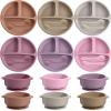 Dandat 24 Pcs Silicone Baby Feeding Set,6 Baby Toddler Suction Bowls 6 Divided Suction Plates with 6 Forks 6 Spoons, Utensils Set for Weaning Infant Feeding and Eating, 6 Styles(Light Color) view 1