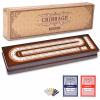 AMEROUS Wooden Cribbage Board Game Set with Magnetic Lock - Metal Pegs - 2 Playing Cards - Continuous 3 Track Board - Larger Storage Area, Travel Portable Cribbage Game Sets for Family view 1