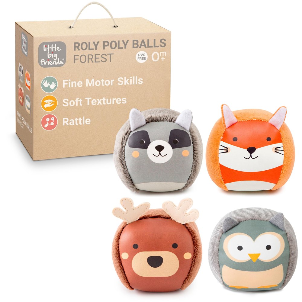 Little Big Friends Roly Poly Balls  Sensory Ball Toys for Babies & Toddlers | Develops Motor Skills & Hand-Eye Coordination | Forest | Set of 4