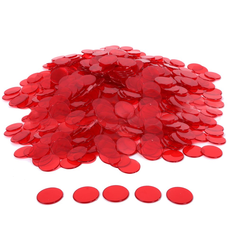 GSE Games & Sports Expert Red Bingo Chips, 5,000 Pieces 3/4-Inch High-Contrast Transparent Counting Chips for Bingo Games, Parties