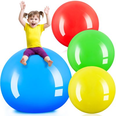Jenaai 4 Pcs 30 Inch Big Bounce Ball Large Rubber Ball Giant Inflatable Kickball Outdoor Exercise Jumping Hopping for Outdoor Activity Game Sports Party(Red, Blue, Yellow, Green)