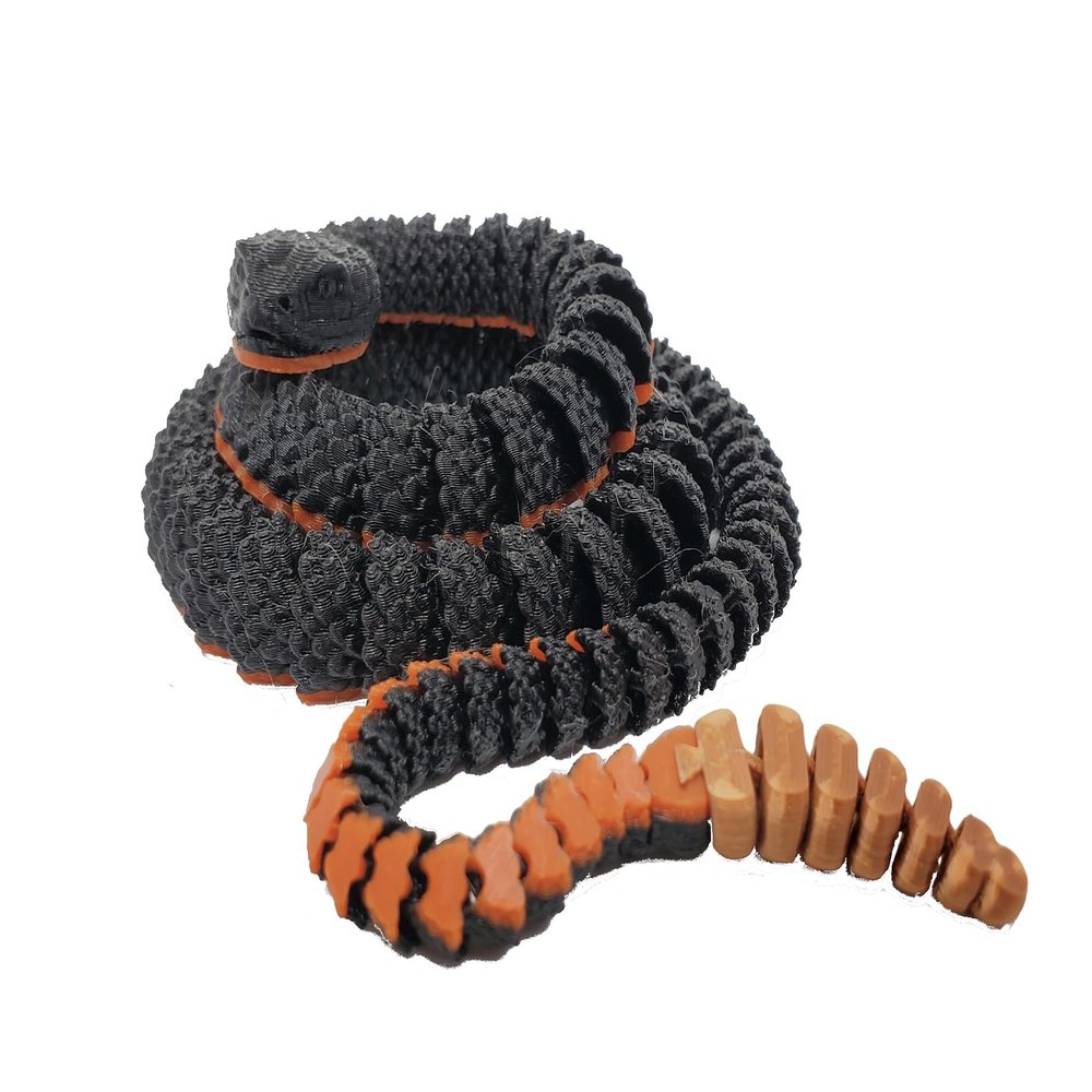 3D Printed Rattlesnake - Customizable, Made to Order Articulated Animal Model (Giant, Ember)
