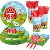 150 Pcs Farm Animal Birthday Party Decorations Farm Plates Tableware Barnyard Farm Birthday Party Supplies Serves 25 Farm Themed Cups, Farm Animal Napkins Red Knife/Fork/Spoon view 1