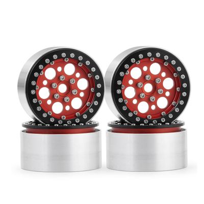 4Pcs Aluminum Alloy Wheel Weights 12mm Hex Hub 2.2 Beadlock Wheels Rims for 1/10 RC Crawler Axial Wraith 90018 SCX10 TRX6 TRX4 Upgrades (Red)