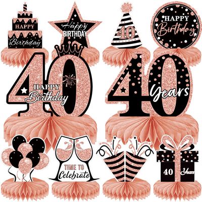 10Pcs Rose Gold Pink 40th Birthday Decorations Honeycomb Centerpieces for women ,Happy 40th Birthday Centerpieces Tables Toppers Party Decorations Supplies,40th Birthday Table Sign Decor