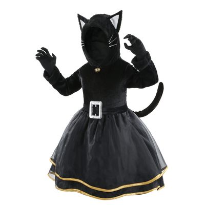 yolsun Cat Costume for Girls with Gloves and Belt Black Fux Cat Halloween Outfit Dress Up