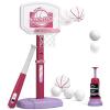 HYES 2 in 1 Kids Basketball Hoop and T Ball Set - Adjustable Height, Kids Baseball Tee with Automatic Pitching Machine, Indoor Outdoor Sport Toys Gifts for Toddler Boys Girls Age 1-5, Pink view 1