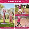 HYES 2 in 1 Kids Basketball Hoop and T Ball Set - Adjustable Height, Kids Baseball Tee with Automatic Pitching Machine, Indoor Outdoor Sport Toys Gifts for Toddler Boys Girls Age 1-5, Pink view 2
