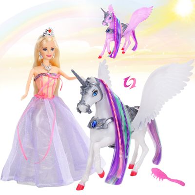 BETTINA Princess Doll with Color Changing Unicorn Toys, Unicorn Changes Color Under Sunshine, 11.5 Inch Doll with Princess Dress&Acessories, Xmas Birthday Toys Gifts for Girls 3-12