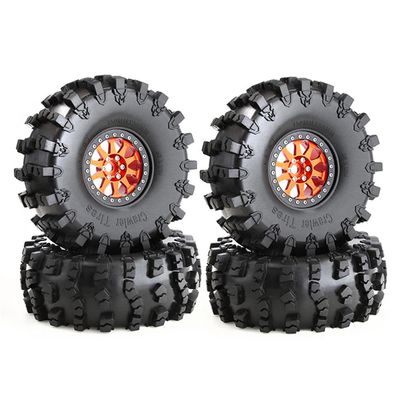 Chanmoo 4Pcs RC 2.2 Beadlock 10-Spokes Wheel Rims & Rubber Crawler Tire for 1/10 RC Crawler Axial SCX10 RBX10 Wraith 90048 90018 Traxxas TRX4 (Orange)