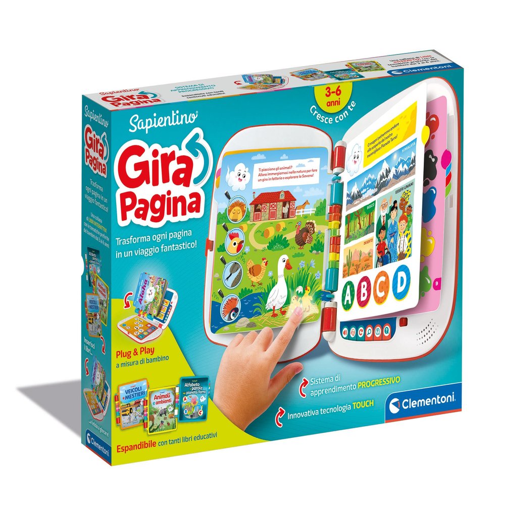 Clementoni - 16430 - Sapientino - Girapage, textbook and interactive speaking book to stimulate interest in reading, for children from 2 years old (play in Italian)