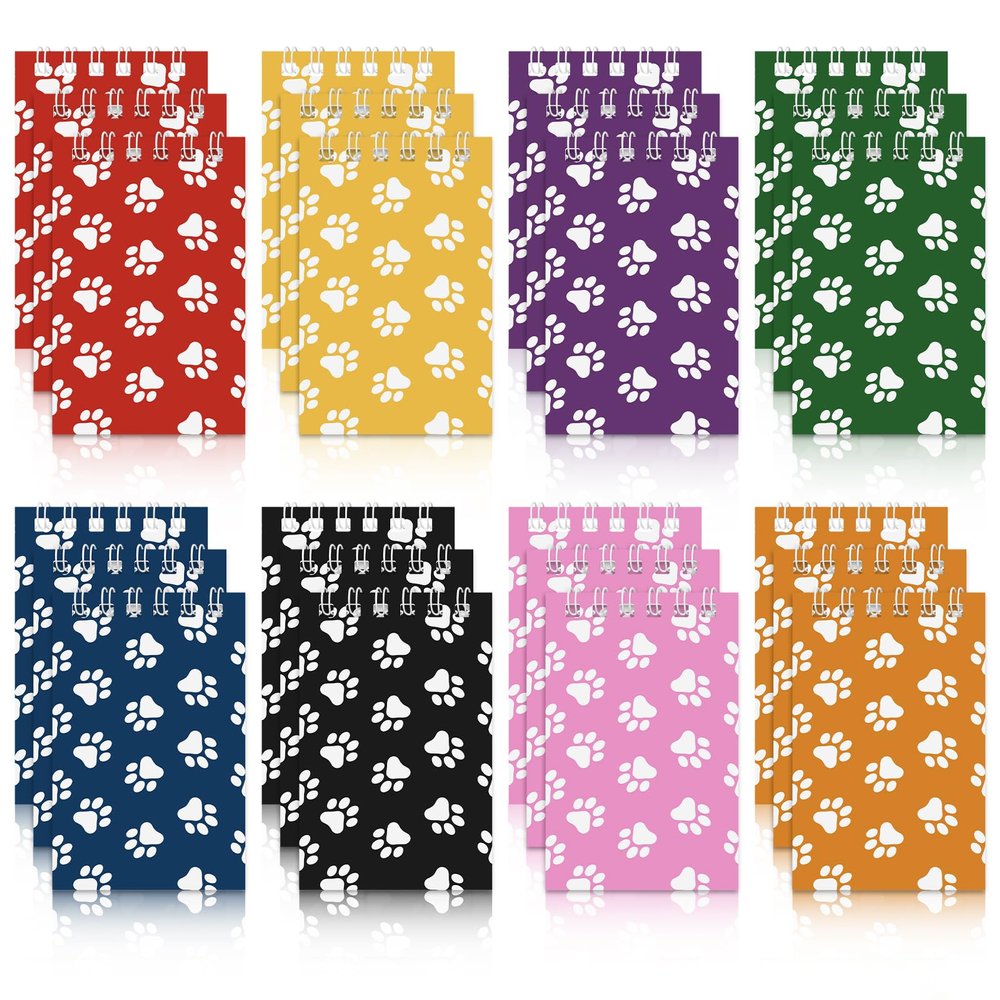 Weecent 24 Pcs Mini Notebooks Dog Paw Party Favors for Kids Puppy Animal Notepads Spiral Pocket Notebooks Birthday Teacher Classroom Rewards Supplies for Goody, 2.36 x 3.94 Inches