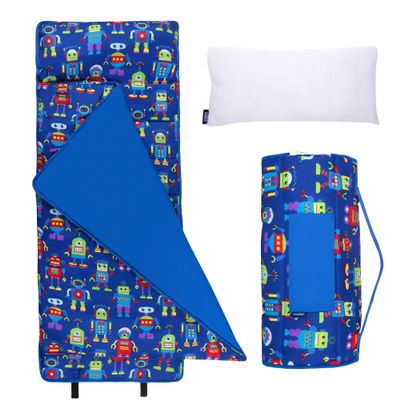 Wildkin Kids Microfiber Nap Mat  Soft Sleep Mat with Pillow, Ideal for School & Travel - Robots