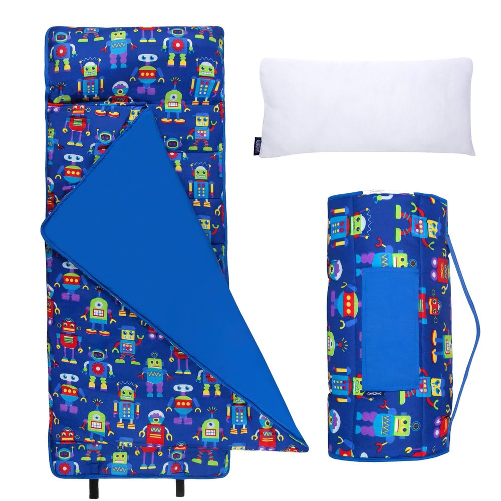 Wildkin Kids Microfiber Nap Mat  Soft Sleep Mat with Pillow, Ideal for School & Travel - Robots