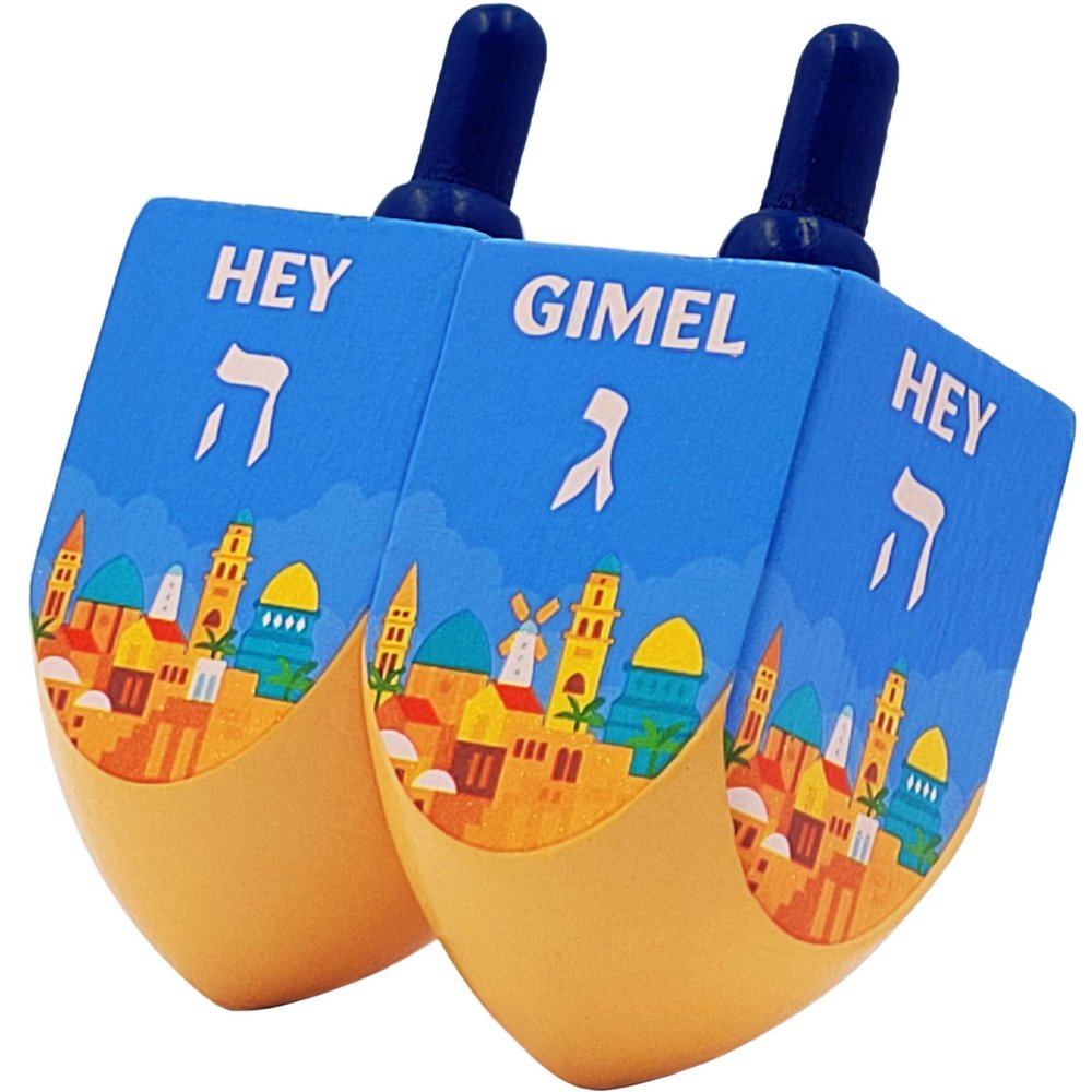 The Dreidel Company - 10-Pack Jerusalem Wood Dreidels, The Hanukkah Game, Extra Large (Pack of 10)