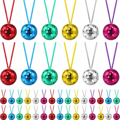 Libima 96 Pcs Disco Ball 70s Necklace Bulk 1.5 Inch Halloween Dance Party Favor Costume Accessories